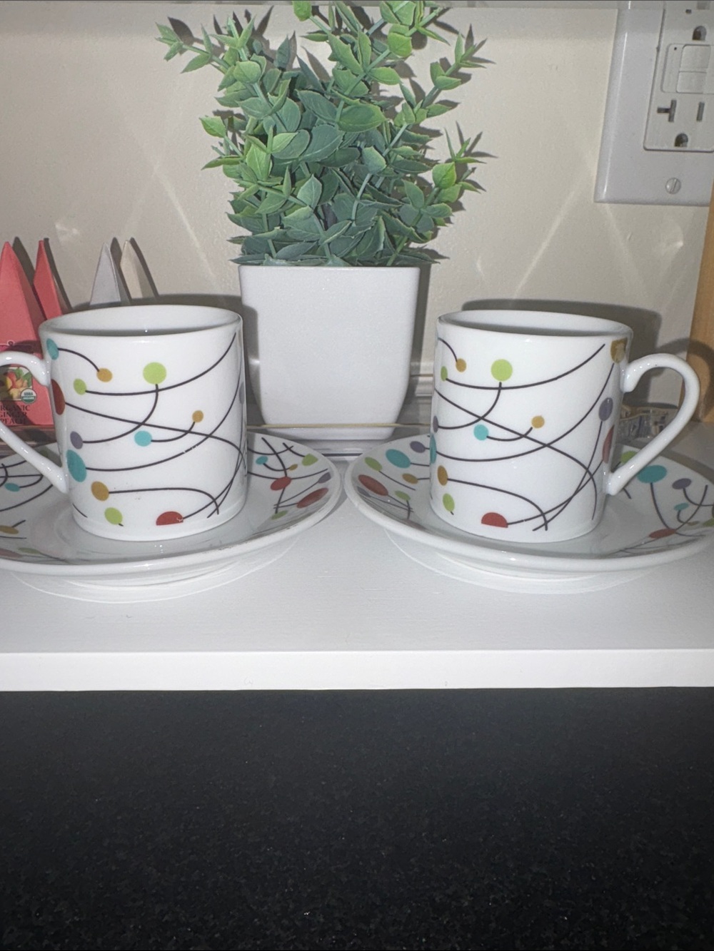 Porcelain Espresso Cup and Saucer Set with Multicolor Dot Pattern